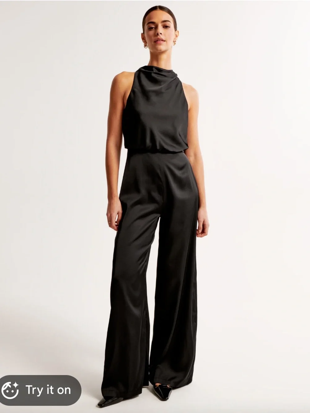 NWT! ABERCROMBIE & FITCH High-neck Draped Black Sleeveless Jumpsuit. Medium - Picture 1 of 7